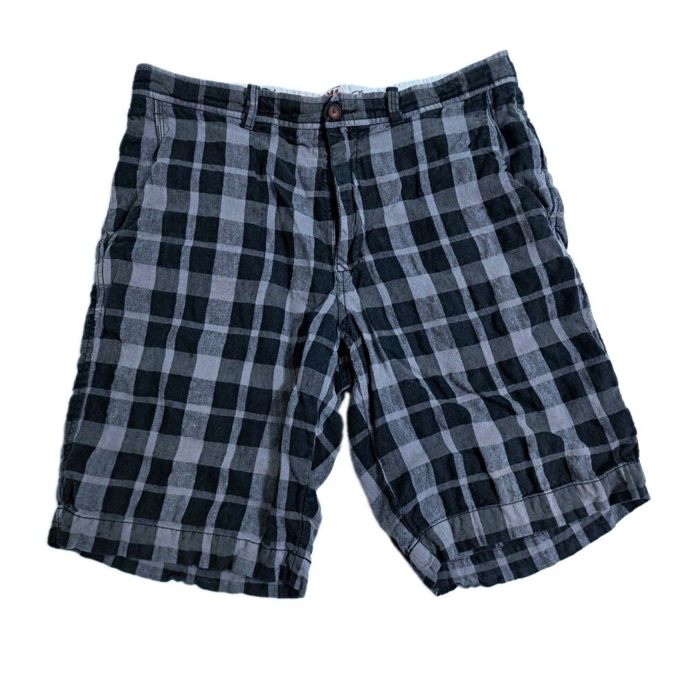 Tommy Bahama Men's 32 Linen Silk Shorts Plaid Gray Black Check Golf Vintage